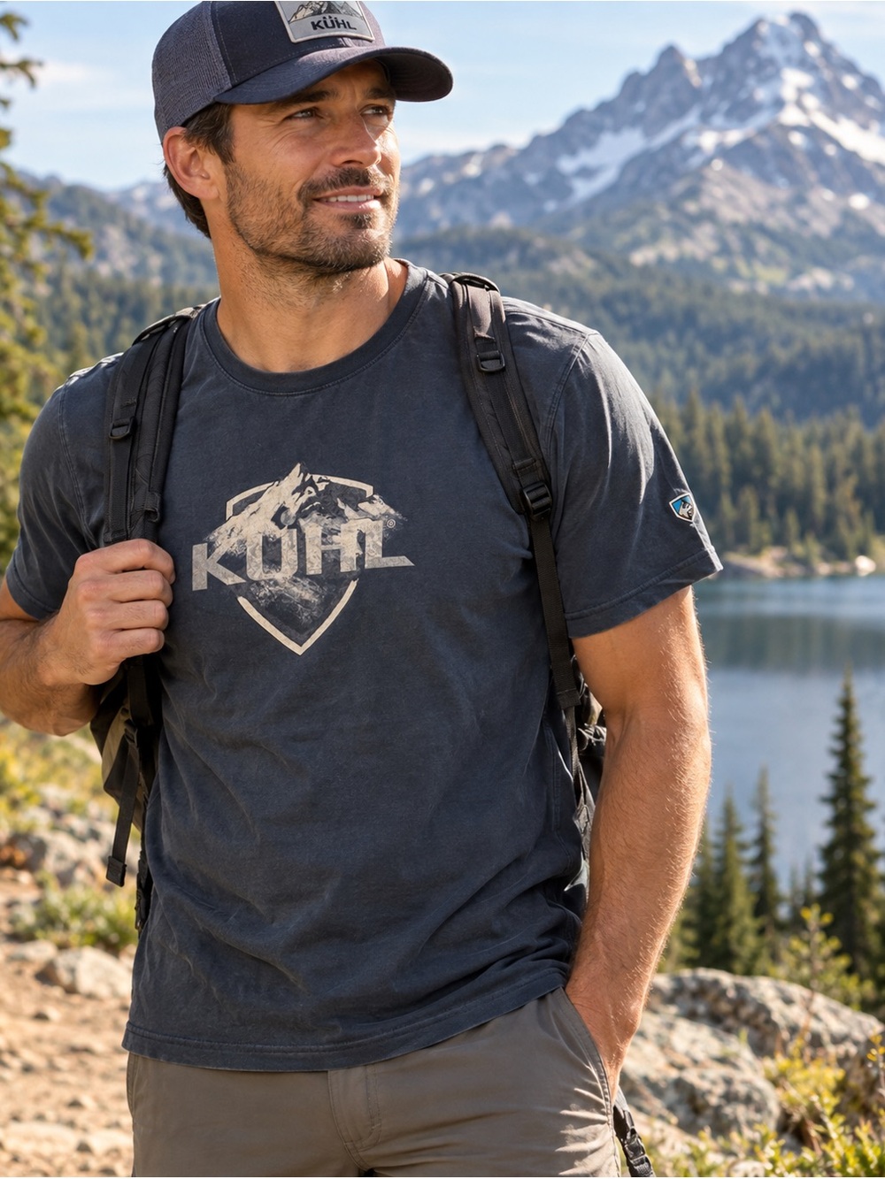 KÜHL Born in the Mountains T Shirt Mens M Organic Cotton Graphic Outdoor Hiking